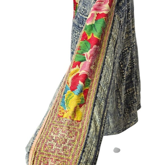 Chico's Womens 100% Linen Vintage Button Up Shacket, Patchwork, 3 / US Large - Picture 4 of 7